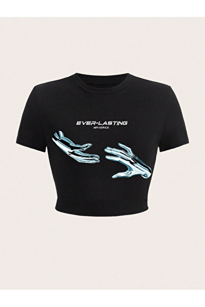 EVIus Crop de tricou cu imprimeu Ever Lasting pentru femei