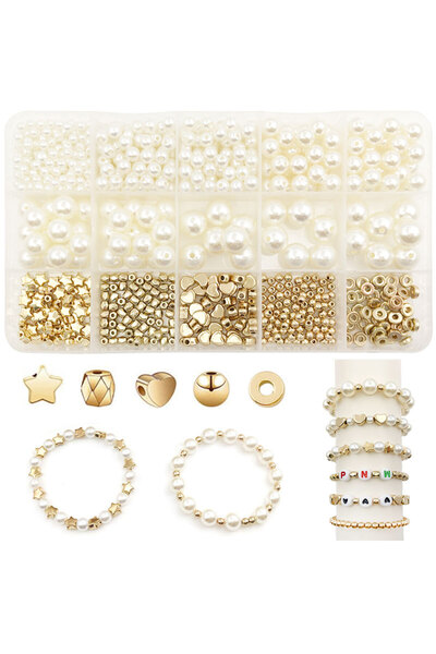 Choice Beige and Gold 720pcs Golden Star Heart Round CCB Spacer Beads with470pcs 4 6 8 10 12mm ABS Imitatio