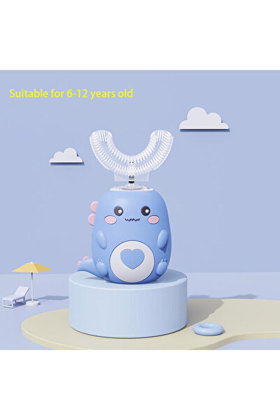 Choice5 فرشاة أسنان كهربائية للأطفال على شكل حرف U زرقاء اللون للأطفال من سن 6 إلى 12 عامًا، تدور 360 درجة، رسوم متحركة ذكية للأطفال من السيليكون