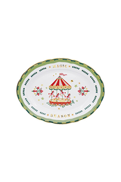 Baci Milano Mamma Mia Atlı Karınca Desenli Oval Servis Tabağı Yeşil