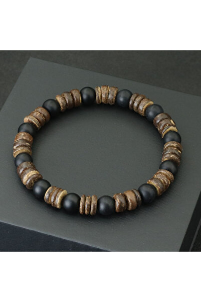 Choice سوار جديد من قشر جوز الهند الطبيعي للرجال مصنوع يدويًا من حجر العقيق ا...