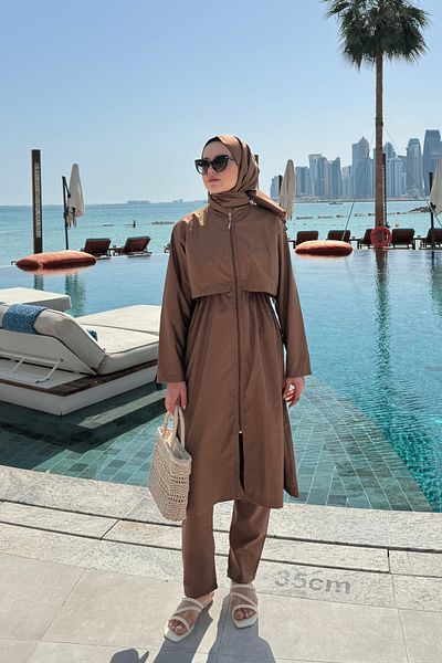 lurex moda Parachute Fabric Long Hijab Swimsuit