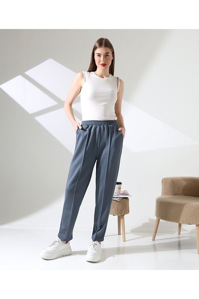 MHT STORE Women's Scuba Fabric Pants - with Pockets, Elastic Waist and No Ironing