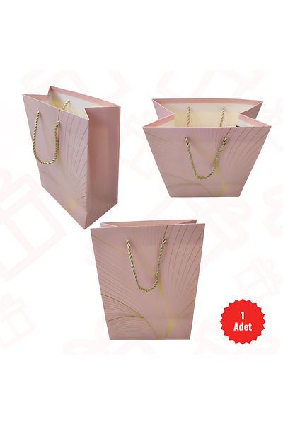 Tutku 1 BUC Roz, elegant, pungă cadou din carton aurit (23 cm x 18 cm) Pungă cadou, cadou
