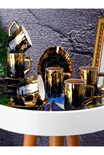 Kosova KGP-095 SİYAH GOLD LÜX 6LI FİNCAN TAKIMI