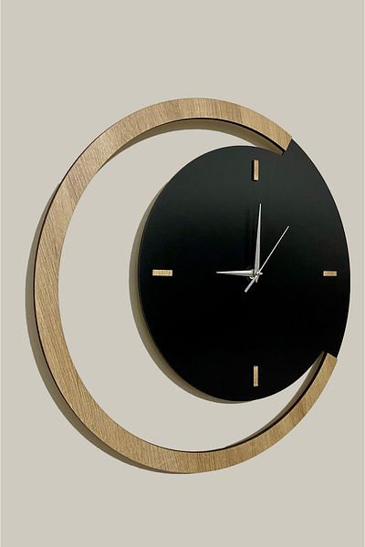 İnfigo Concept Decorative Wooden Black Wall Clock 42 cm - Moon
