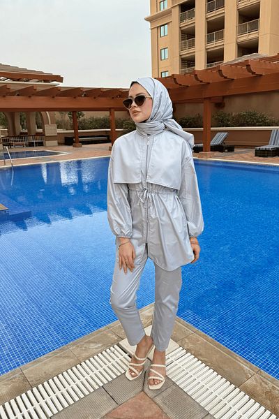 lurex moda Robe Detailed Hijab Swimsuit
