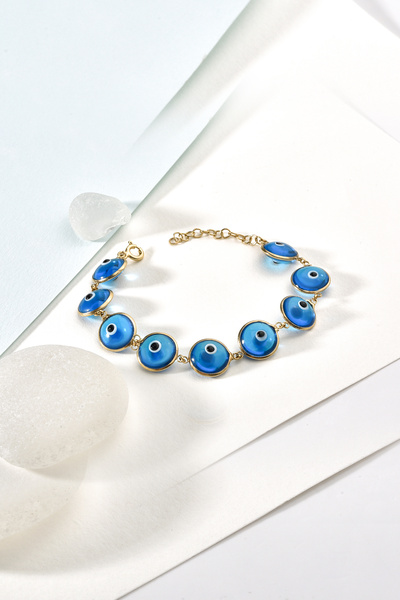 Nox Jewelry 925 Ayar Mikron Altın Kaplama Göz Boncuklu Bileklik - CB00135