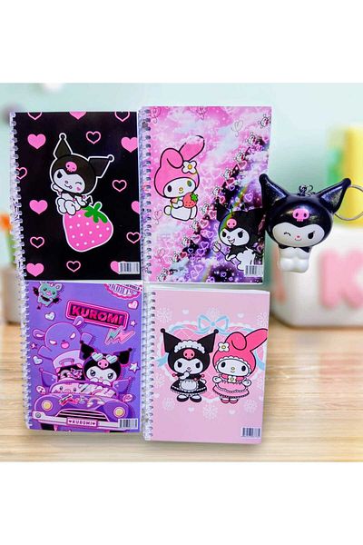 izmir yazici servis Kuromi 4-Piece Notepad Set with Sukushi Keychain Gift Homework Notebook