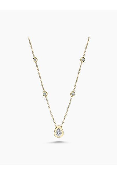 illys Gold Baget Taş Detaylı Damla Model Altın Kaplama Zincir Kolye