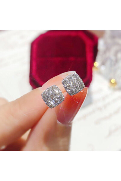 Choice أقراط أذن مربعة الشكل باللون الفضي من Moonso باللون الأبيض للنساء مجوه...