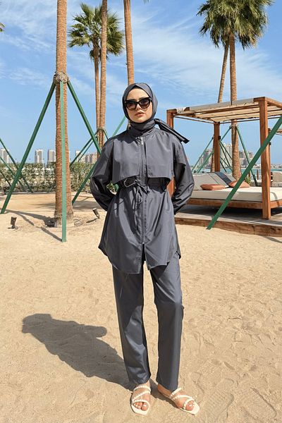 lurex moda Robe Detailed Hijab Swimsuit