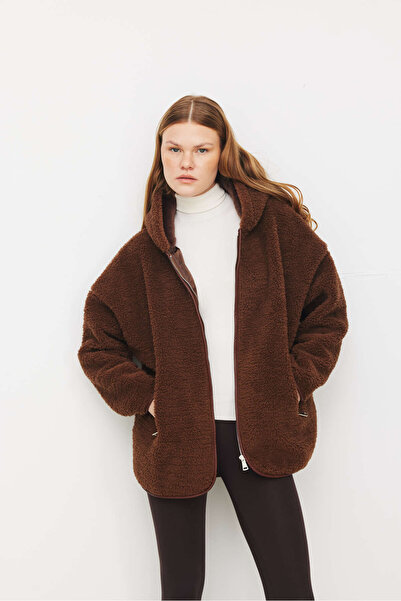 MAHOPE Oversize Suni Yün Kapüşonlu Polar Ceket