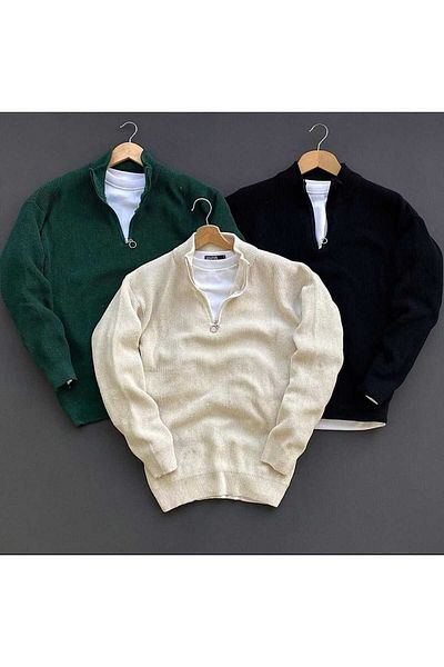 YUNED 3 Pack Men's Twill Half Zip Collar Knitwear Sweater