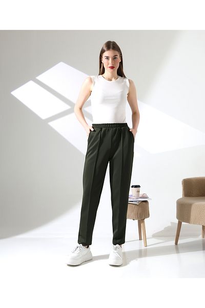 MHT STORE Women's Scuba Fabric Pants - with Pockets, Elastic Waist and No Ironing