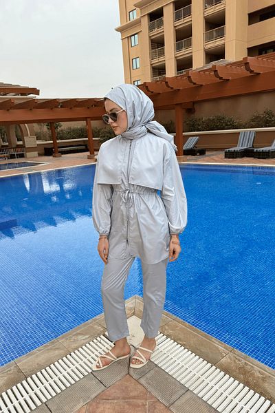 lurex moda Robe Detailed Hijab Swimsuit