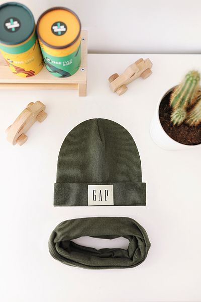 Doğan Collection Khaki Ribbed Labeled Beanie Neck Collar Set