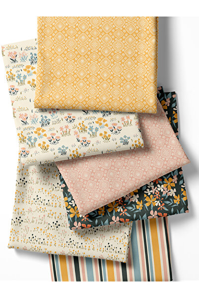 FabricMarket 6 Adet 50x50 cm %100 Pamuk Patchwork Kumaş Seti – Dikiş ve El İş...