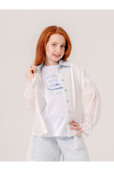 GİYİCEM TEKSTİL Dečija majica za devojčice Fisto vez T-shirt Dvostruki set 1804