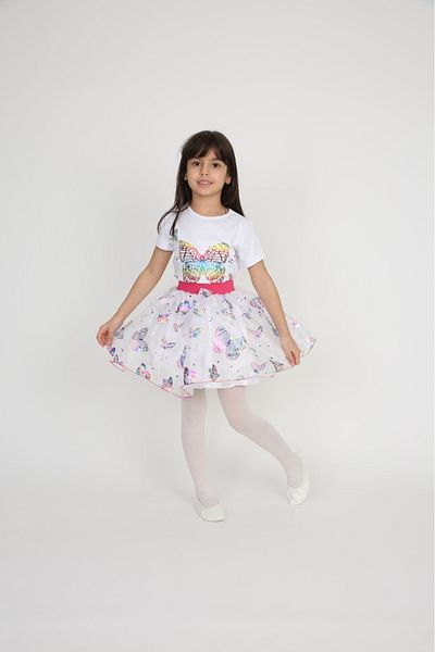 Dıgıl Kids Butterfly Printed Skirt/T-Shirt Girl's Top-Bottom Suit April 23 October 29 Show Clothes