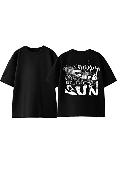 Anetos Tricou Dont Sun Design Back cu imprimeu Cotton Black supradimensionat