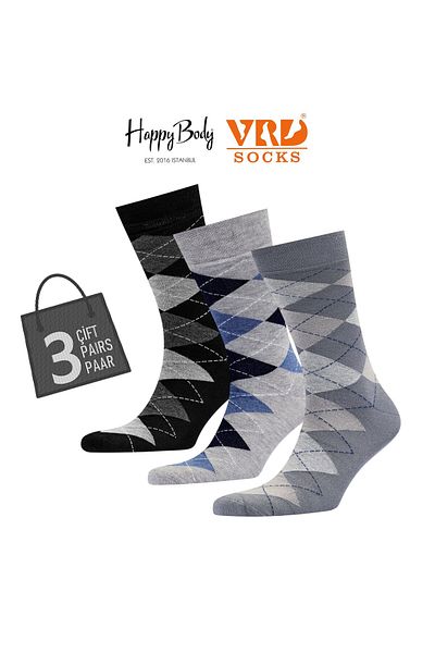 Happy Body Bamboo Men's 3-Piece Special Scarce Socket Patterned Washed Fabric Non-Smearing Rubber Seamless Toe End