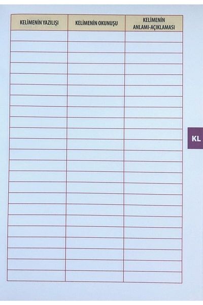 Karatay Yayınları Foreign Language Vocabulary Copybook Carton Cover with Fihrist
