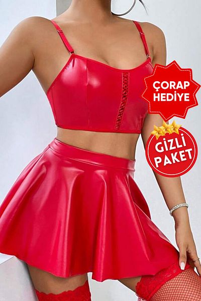 RUKOD Piept din piele neagră șchiopătă pentru femei, cu mâneci decoltate, șosete, curea de frânghie, costum elegant, sexy, rochie de noapte