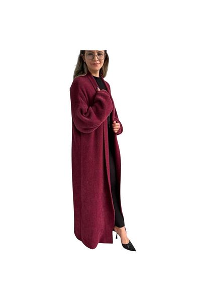 DESEO BOUTIQUE Claret Red Cardigan for Women - Wide Fit, Yuşaş Texture, Asıri Long Soft