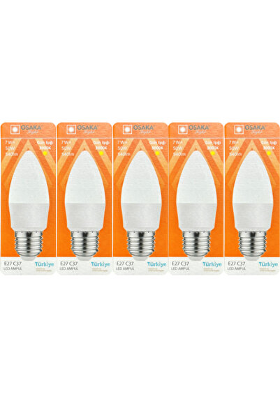 Osaka (5 Adet) Osaka 7W (50W) 3000K (Sarı) E27 Duylu (Kalın Duy) Mum Led Ampul