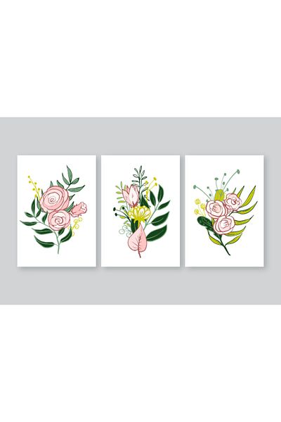 estölye 3 Piece Modern Style Artistic Wooden Frame Look Painting Set
