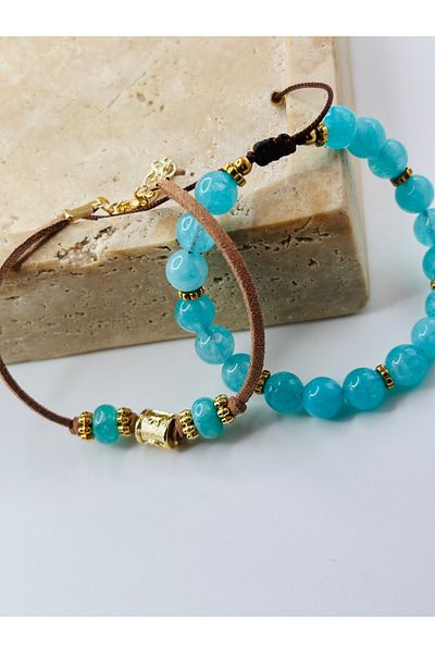 By Song Aksesuar Suede String Double Bracelet with Ceyt Natural Stone