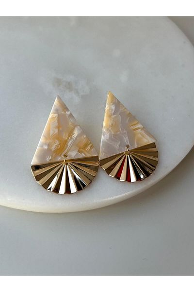 rimeaccessories Triangle Bone Gold Fan Earrings