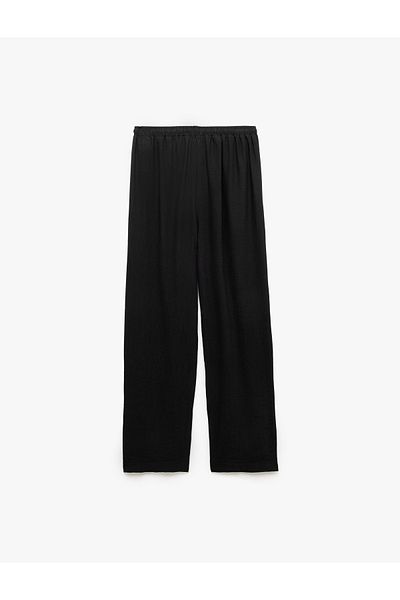 Koton Wide Leg Pocket Viscose Blended Trousers with Lace-Up Waist