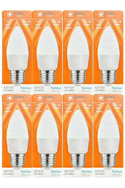 Osaka (8 Adet) Osaka 7W (50W) 3000K (Sarı) E27 Duylu (Kalın Duy) Mum Led Ampul