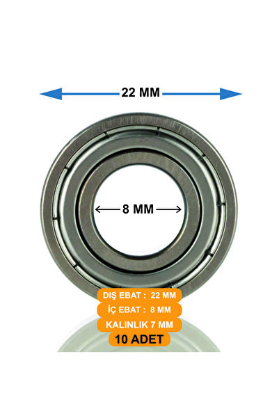ORS Tek Sıralı Sabit Bilyalı Sac Kapaklı Rulman ( 10 ADET )  ( 22 X 8 X 7 MM )