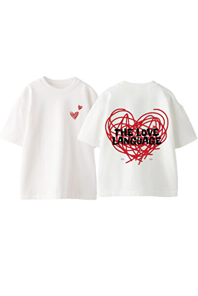 Anetos Tricou supradimensionat din bumbac alb cu imprimeu pe spate The Love Language Design