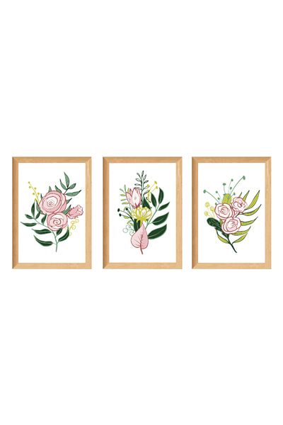 estölye 3 Piece Modern Style Artistic Wooden Frame Look Painting Set