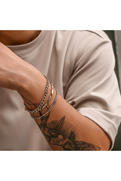 Choice silver color KunJoe 3pcs/set Stainless Steel Punk Cuban Chain Bracelet...