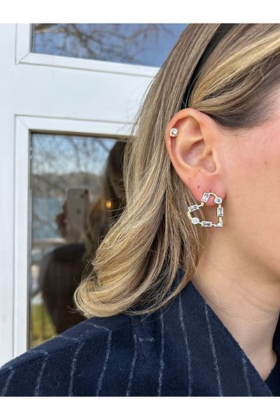 Jerie Gold Plate Baguette Stone Heart Earrings