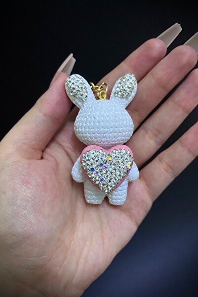 Jaida Moda White Cute Zircon Stone Rabbit Keychain and Bag Charm Vip Series