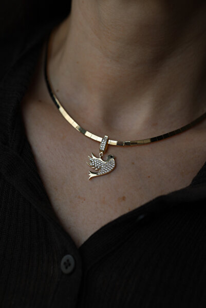 Yenigün Kuyumculuk 14 Ayar Altın Taşlı Kuş Charm Kolye Ucu