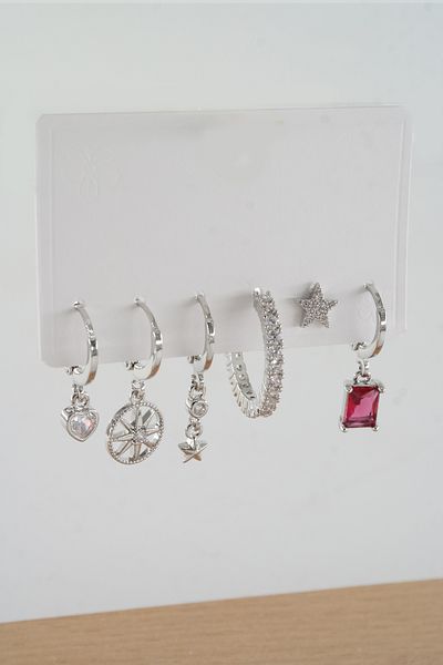 ARTEMİSİA Women's Vip Series Antiallergenic Mixed Figured Zircon Stone 6-Piece Earring Set