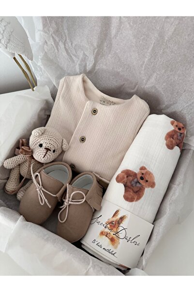 Sincabın Düşleri مجموعة ويلكم بيبي ماذر - غطاء موسلين تريكو، لعبة، حذاء موكاس...