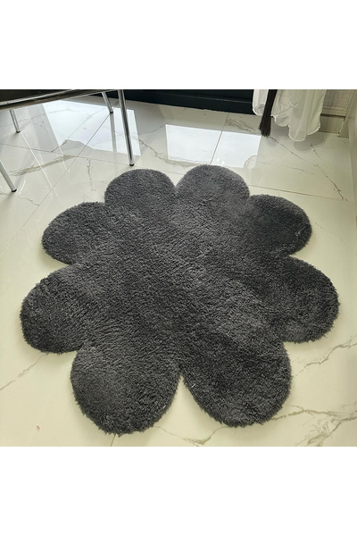 Paco Home Dekoratif Antrasit Peluş Yumuşak Papatya Desen Halı