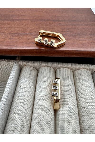 Jerie Gold Square Baguette Stone Design Hoop Earrings