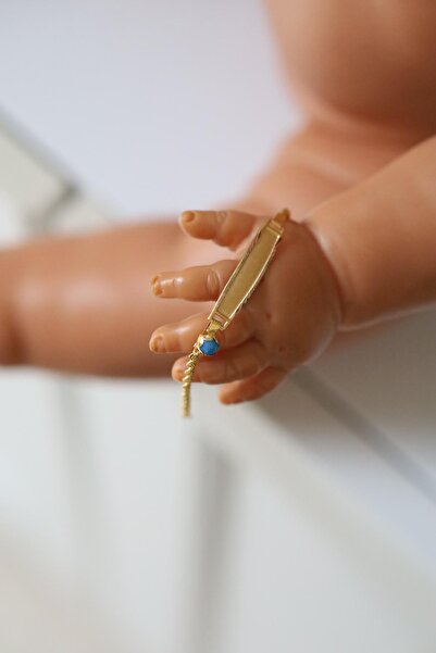 Yenigün Kuyumculuk 14 Ayar Altın Firuze Taş Detaylı Burgu Zincirli Çocuk Künyesi