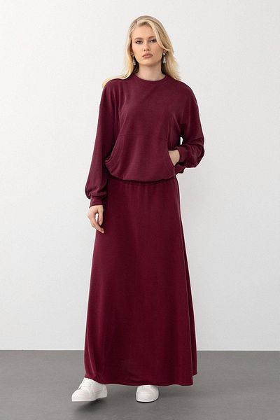Olcay Set de fuste de transpirație supradimensionate din țesătură premium burgundy - 7011-TK