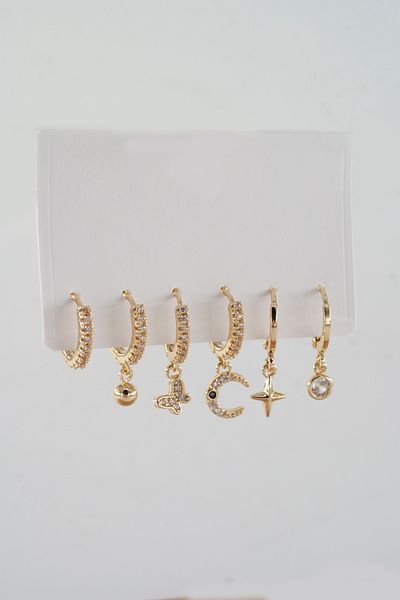 ARTEMİSİA Women's Vip Series Antiallergenic Mixed Figured Zircon Stone 6-Piece Earring Set