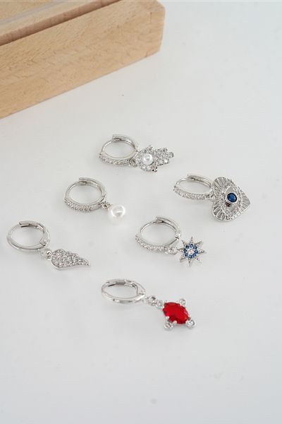 ARTEMİSİA Women's Vip Series Antiallergenic Mixed Figured Zircon Stone 6-Piece Earring Set